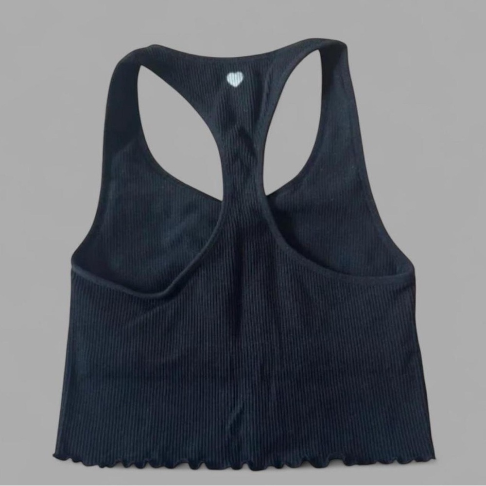 🤍 PINK Victoria's Secret Cropped Tank Top~Women’s Sz XS/S~Black~Ribbed~Racerback - Picture 3 of 7
